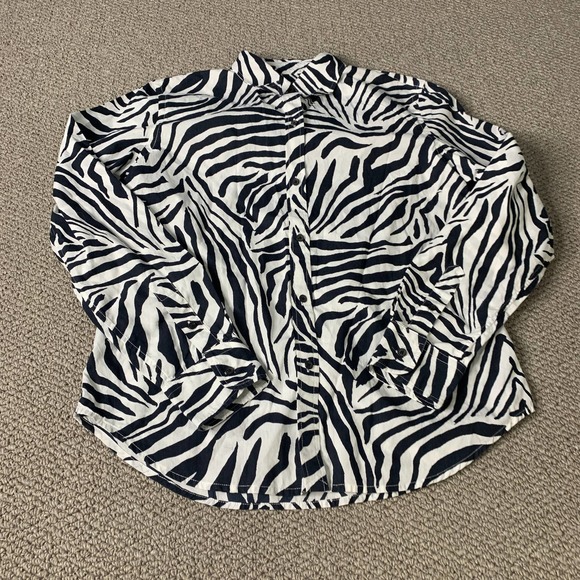 Chaps Womens Shirt Size Medium White Black Zebra Print‎ Button Up Long Sleeves - Picture 1 of 10